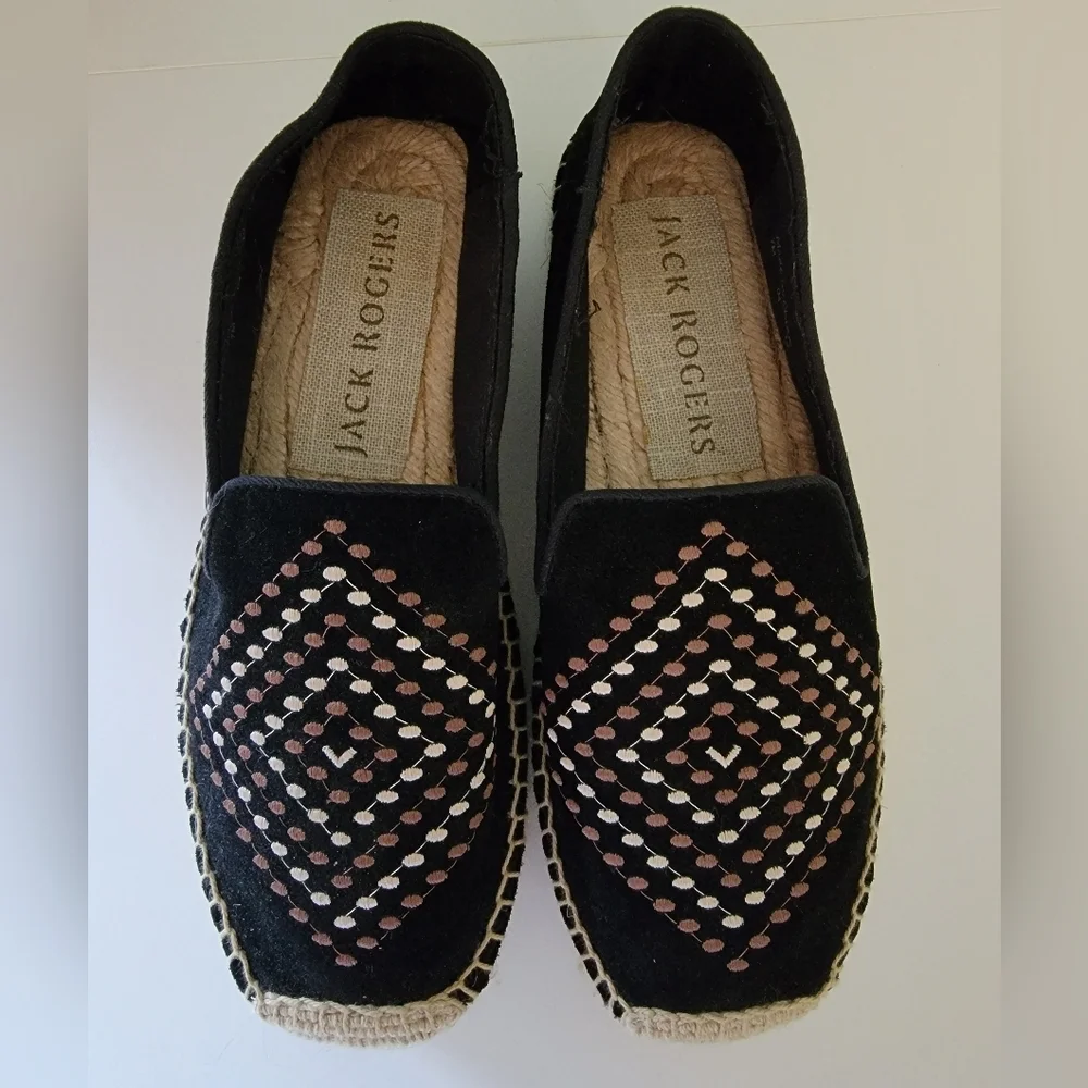 Jack Rogers Luna Black Suede Espadrille Sz 7 EUC